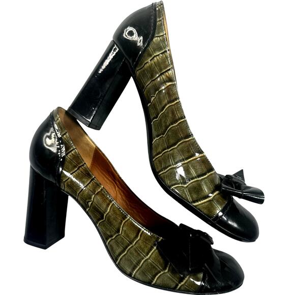 Marc By Marc Jacobs Shoes - Marc by Marc Jacobs Pumps Bow Croc Leather Block Heel 39 Archival Vintage